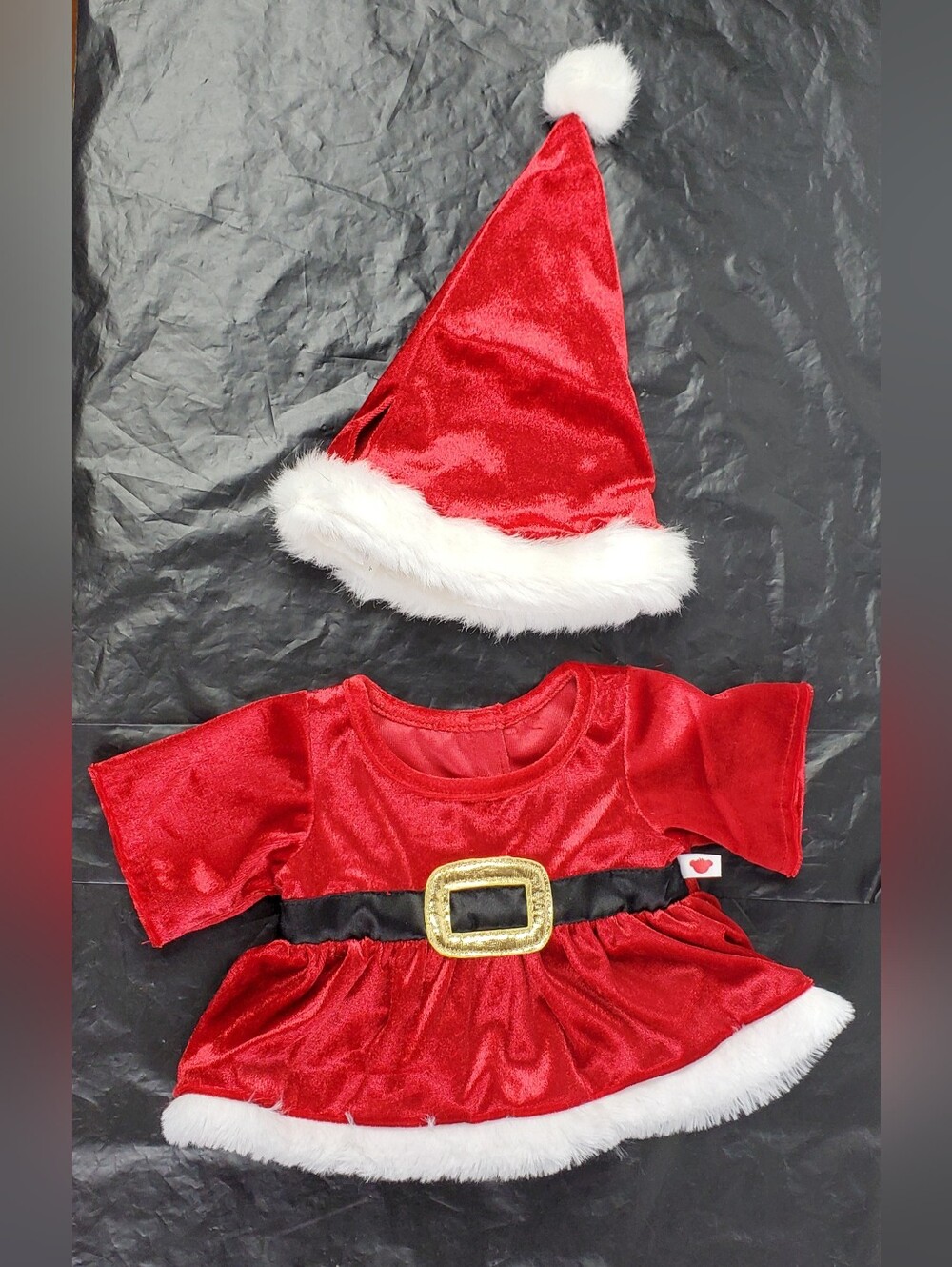 Build-A-Bear BABW Santa Christmas Red Velvet Dress and Hat Accessory Lot - GUC